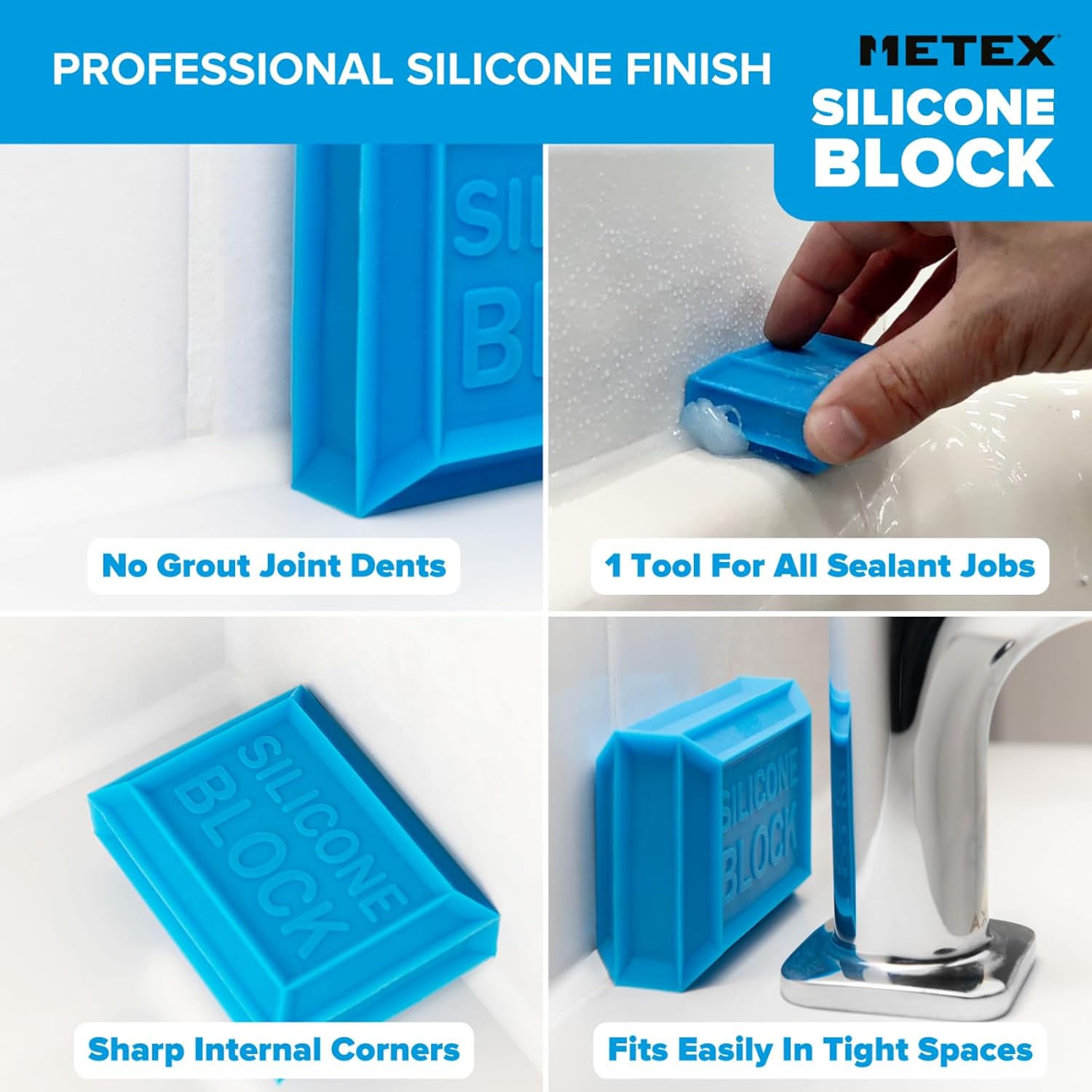 Silicone Block - 5 in 1 Easy Grip Sealant Shaping & Finishing Caulking Tool - Creates A Consistent Width Bead. Sharp & Consistent Internal Corners with A Choice of 6mm Or 8mm Bead