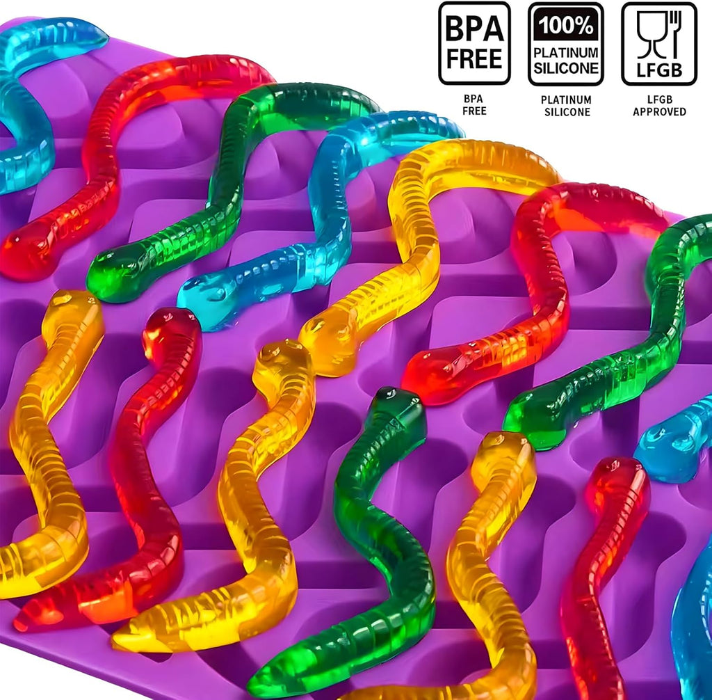 Gummy Candy Molds - 4Pcs Silicone Gummy Worm Molds for Kids With 2pcs Dropper,Non-stick and Bpa Free for Mini Candy Chocolate Gummies Baking