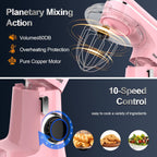 Stand Mixer, 6.5QT 10-Speed Tilt-Head Electric Stand Mixer, 3-In-1 Kitchen Mixer with Bowl, Dough Hook, Whisk and Beater, Food Mixer for Baking, Cake and Most Home Cooks, Pink