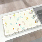 Dish Drying Mat for Kitchen Counter, 12" X 20" Absorbent Coffee Maker Mat for Countertops, Easy to Clean Kitchen Drying Matt Rubber Backing for Coffee Espresso Machine Dish Rack Pad, Cute Flower