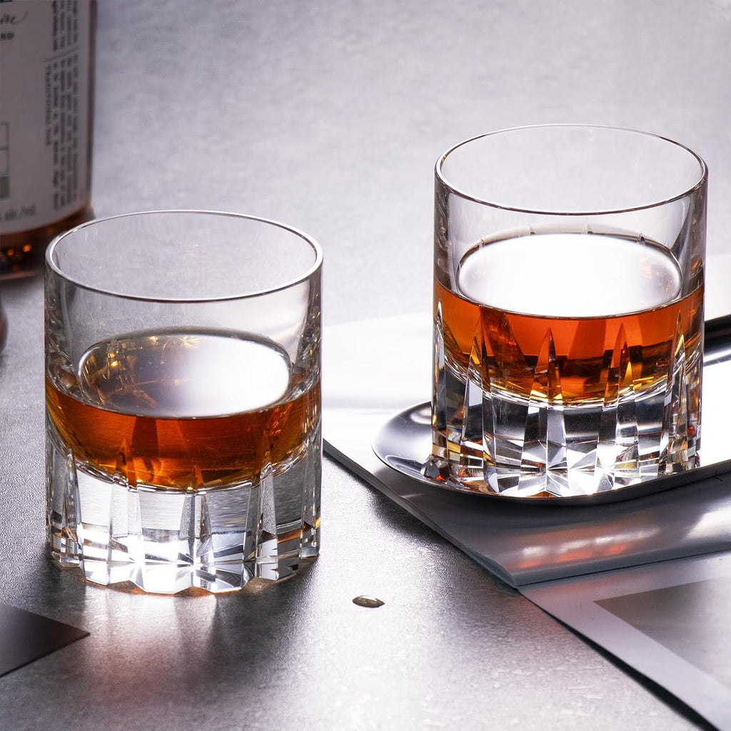 KAMMAK Crystal Whiskey Glasses Set of 2, Handcrafted 7.78oz Old Fashioned Glasses Stemless, Luxury Hand Blown Cocktail Glasses, Scotch Cup for Women, Men Gift for Bourbon Barware, Home Bar