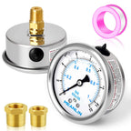 MEANLIN MEASURE 0~15Psi Stainless Steel 1/4" NPT 2.5" FACE DIAL Liquid Filled Pressure Gauge WOG Water Oil Air Center Back Mount, with 1/4" x 1/2" NPT and 1/4" x 3/8" NPT Hex Bushing