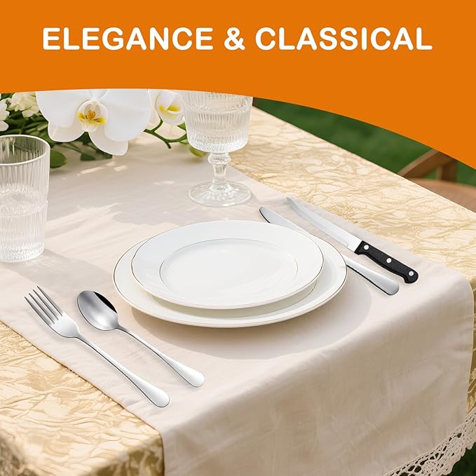 Silverware Set with Steak Knives, Stainless Steel Flatware Cutlery Set for 4, Spoons Forks and Knives Sets, Mirror Finished Utensil Sets Dishwasher Safe (24PCS Silver)