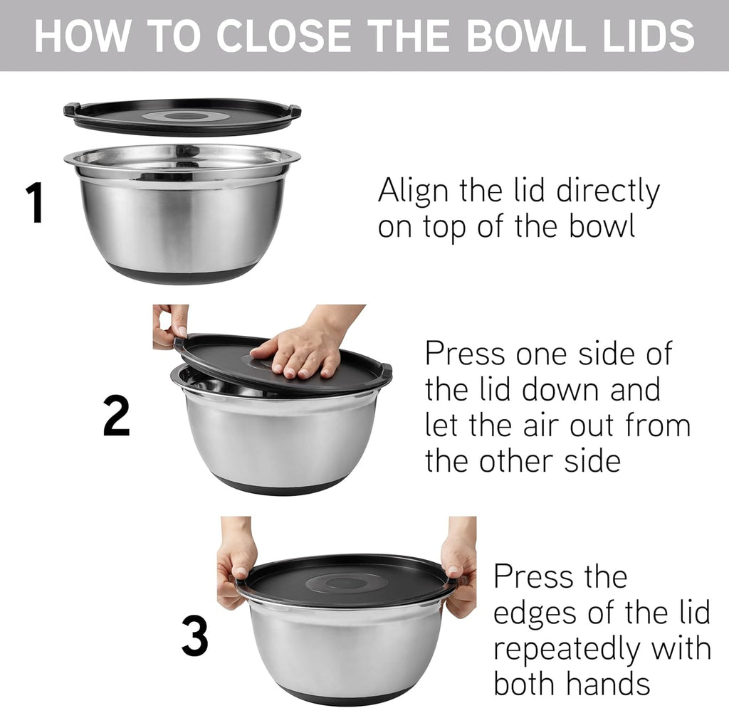 COOK WITH COLOR Stainless Steel Mixing Bowls Set with Lids - Nesting Bowls with Non-Slip Bottom, Silver, 14 Pieces