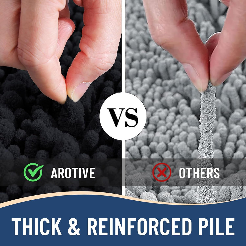 Arotive Luxury Chenille Bathroom Rug Mat, Extra Soft Thick Absorbent Shaggy Bath Rugs, Non-Slip Machine Wash Dry, Plush Bath Mats for Bathroom, Shower and Tub, 59x35, Black