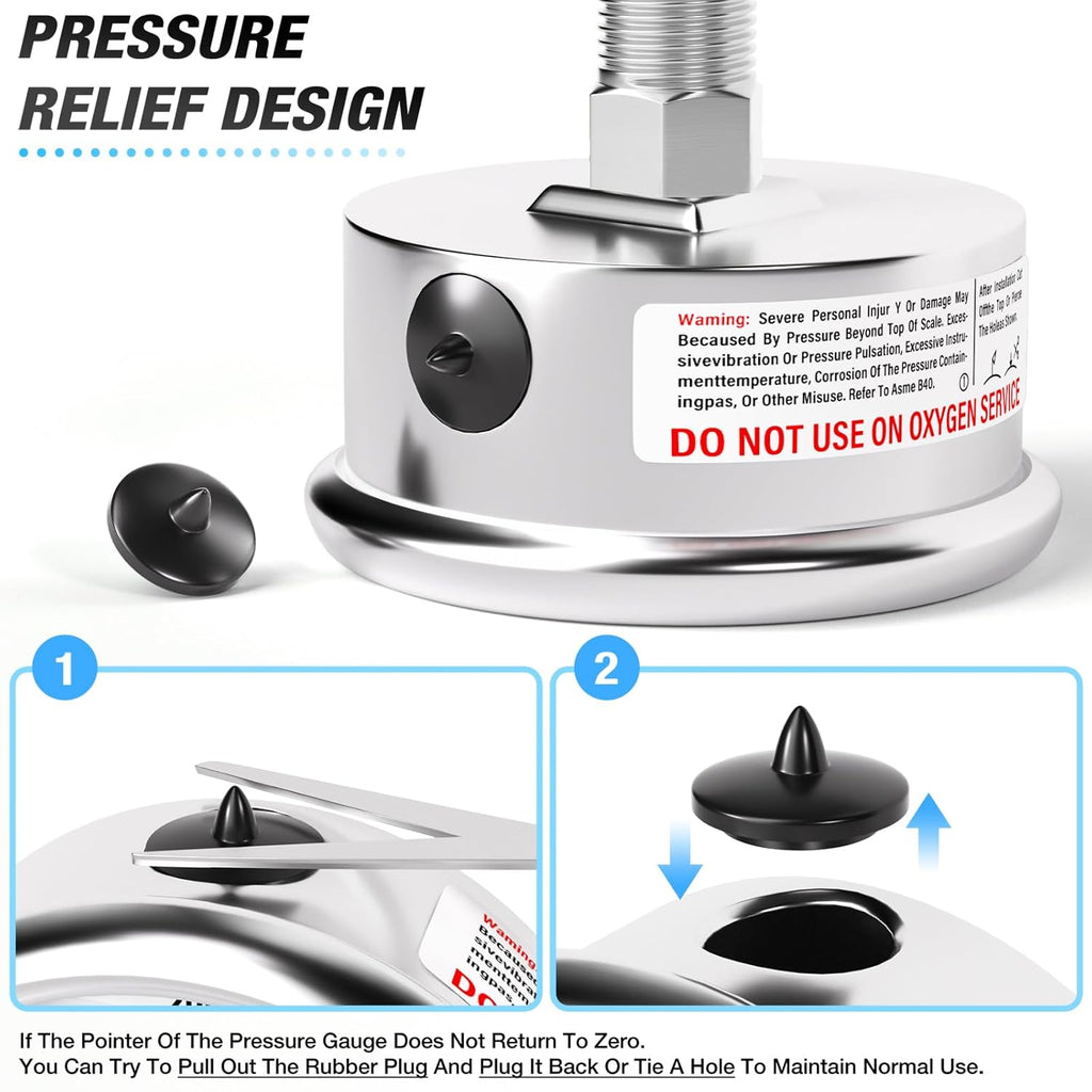 MEANLIN MEASURE 0~160Psi Liquid Filled Pressure Gauge Stainless Steel with 316 Stainless Steel Joint 1/4" NPT 2.5" FACE DIAL for Air Compressor RV Regulator Water Pressure Tester Center Back Mount