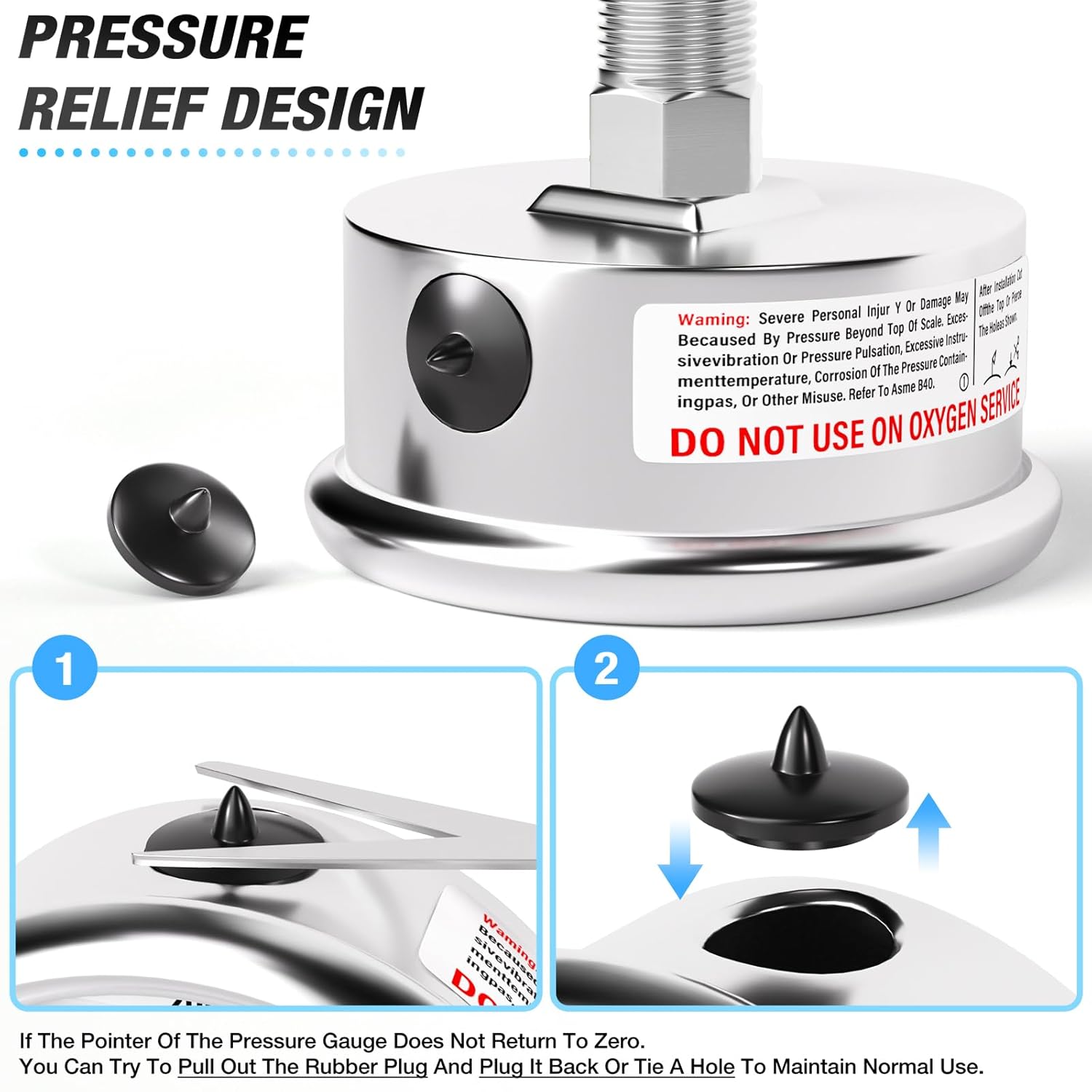 MEANLIN MEASURE 0~1000Psi Liquid Filled Pressure Gauge Stainless Steel with 316 Stainless Steel Joint 1/4" NPT 2.5" FACE DIAL for WOG Water Oil Air Center Back Mount