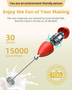 Milk Frother Handheld with Case,USB C Rechargeable Frother Wand for Coffee, Portable Electric Whisk with Stand,Waterproof Hand Drink Mixer Travel for Lattes, Cappuccino, Matcha, Egg (Red)