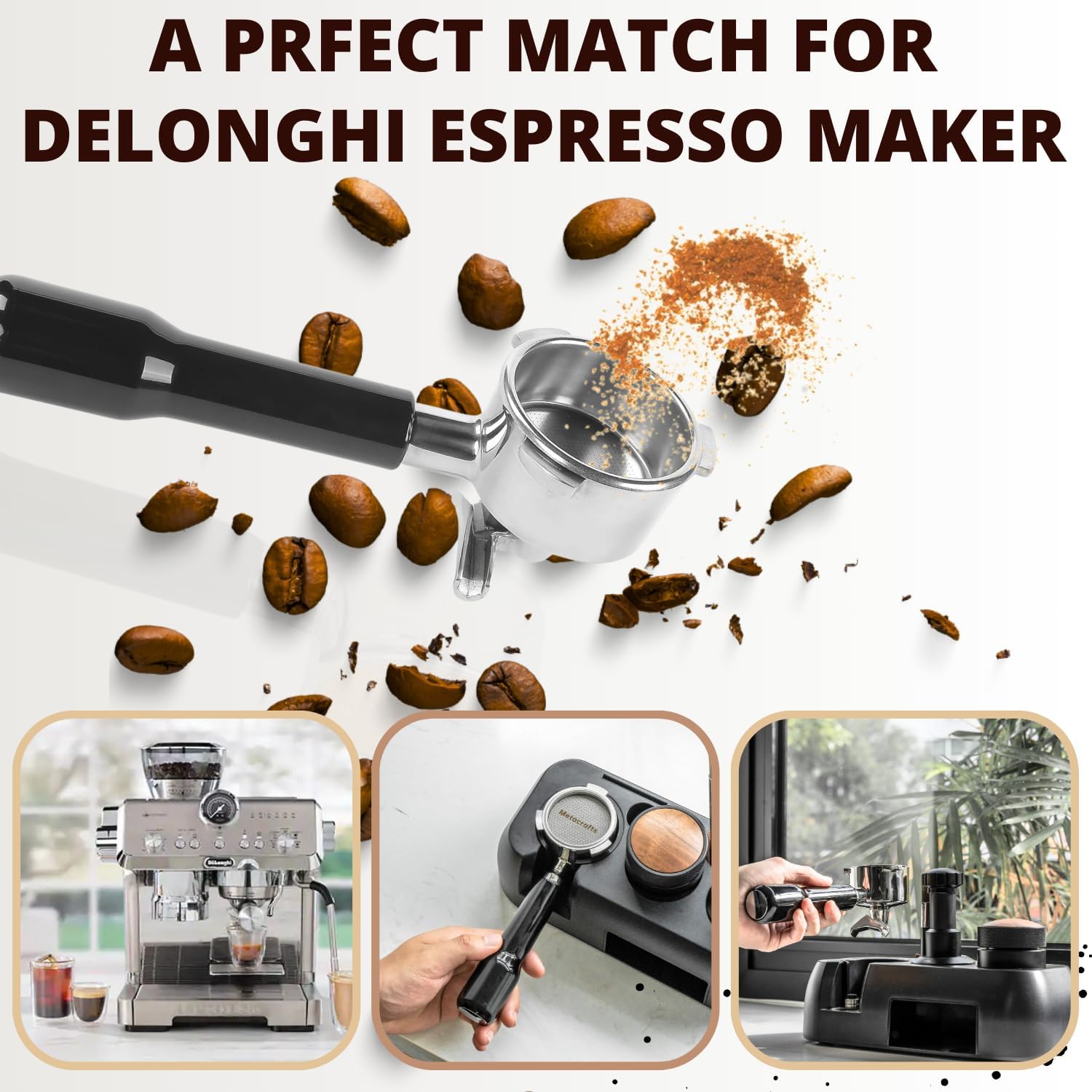 Espresso Portafilter 51mm Double Spouts Compatible with Delonghi Dedica EC680 and EC685 as well as SMEG and EUPA coffee machine models- Stainless Steel Filter Basket & Puck Screen Included (Black)