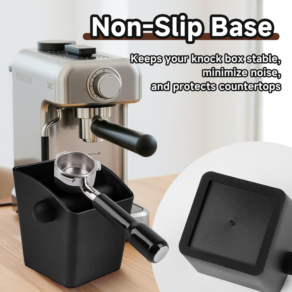 Coffee Knock Box Compatible with Breville, Espresso Puck Knock Box with Large Capacity, Durable Shock-Absorbent Espresso Puck Bin, Removable Bar and Non-Slip Base, Easy to Clean, for Home and Office