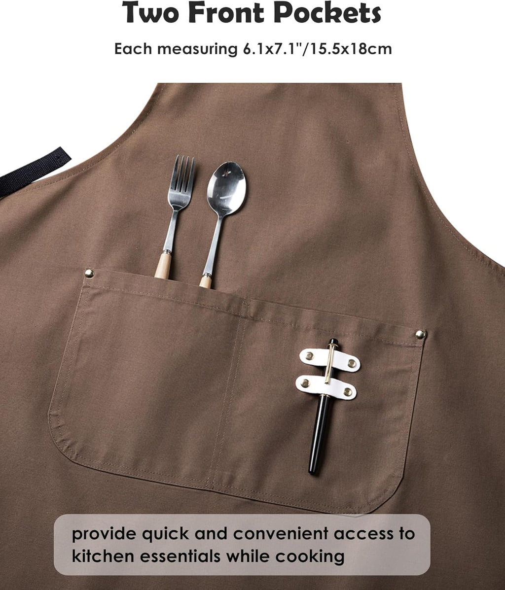 Lisianthus 2 Pack Adjustable Bib Aprons for Women with Pockets, Men's Kitchen Cooking Apron