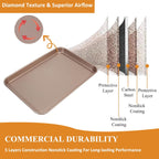 SS&CC Nonstick Baking Sheet Pan Set of 3, 0.8mm Carbon Steel Cookie Sheets for Oven - Half/Quarter/Jelly Roll Pans with Diamond Texture, PFOA-Free & Oven Safe (17.5x12, 15.5x10.2, 13.5x9.5 Inch)