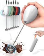 Rechargeable Milk Frother Handheld, Travel Portable Frother Wand for Coffee, USB C Electric Whisk with Stand & Case, Waterproof Hand Drink Mixer for Lattes, Cappuccino, Matcha, Egg (White)