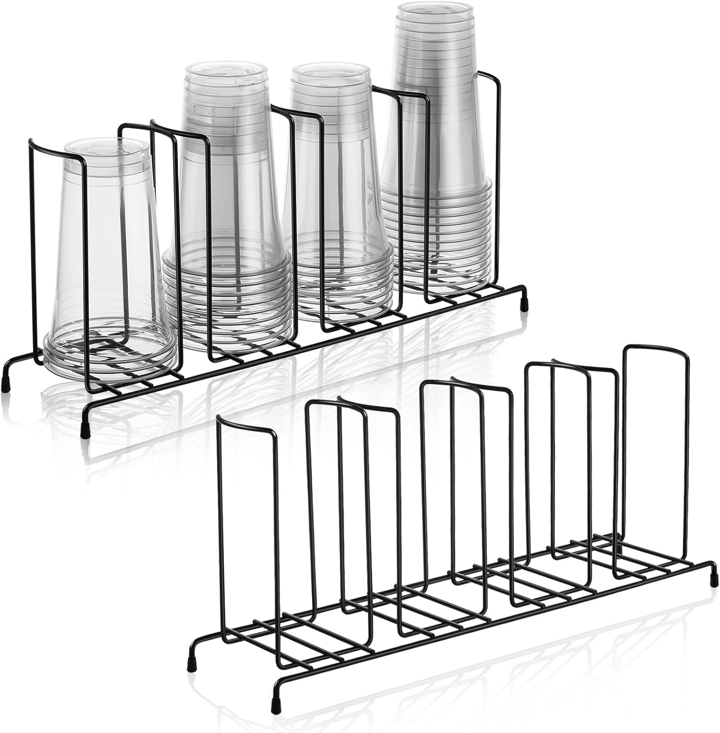 Maxdot 2 Pcs Coffee Cup Organizers 23 x 5 x 8.5 Inch Wire Rack Coffee Cup and Lid Holder Black Iron Lid Dispenser Countertops Organizer for Kitchen Storage Essentials (4 Section)