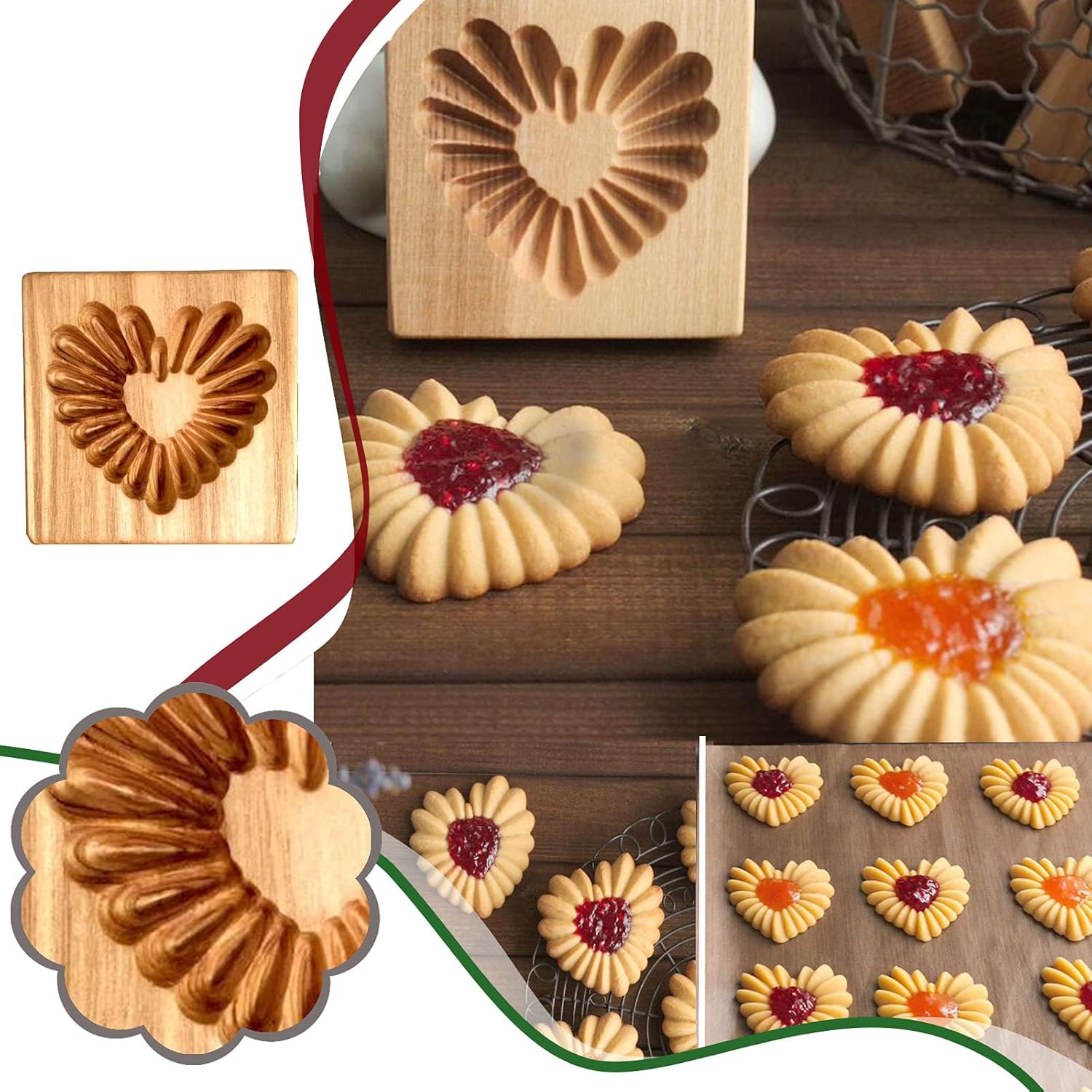Wooden Cookie Biscuit Mold, 3D Baking Mold, Embossing Craft Decorating Baking Tool, Suitable for Halloween Thanksgiving Christmas Kitchen DIY (Cookies-A-3PCS)
