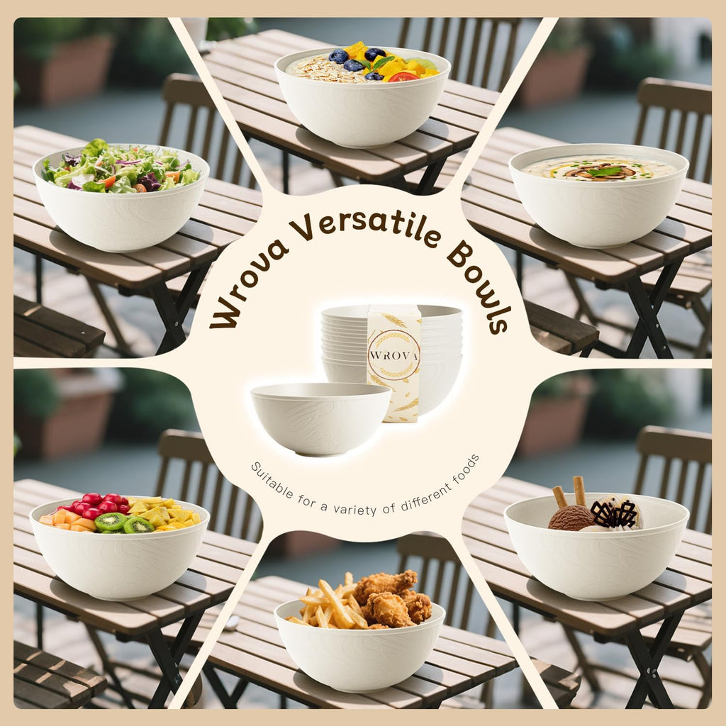 Beige Wheat Straw Bowls for Cereal and Salad,Alternative Plastic Bowls Set of 6,40oz Unbreakable Soup Bowls suitable for Kitchen,Party,Camping and R.V.