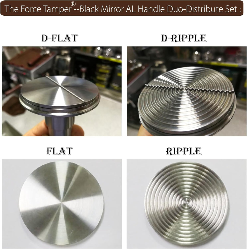 The Force Tamper Automatic Impact Coffee Tamper Adjustable Const Pressure and Autoleveling Duo-Distribute Set New (Jelly-Black Mirror AL, 58.35mm)