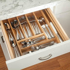 Realm Bamboo Deep Expandable Silverware Organizer | Neatly Stow Cutlery and Utensils in this 6 to 8 Compartment Flatware Tray | Designed For Better Kitchen Drawer Organization | Natural Color Holder