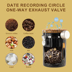 TEDSWAIT Coffee Container with Sealed Cantilever Lid and Scoop, Airtight Stainless Steel Kitchen Food Storage Canister with Date Tracker, 1.8L (Black)