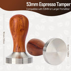 53mm Espresso Tamper Kit, Hard Wood Espresso Tamper Tool & Powder Press Pad & 8-Needles Espresso Stirrers For 53 mm Portafilter