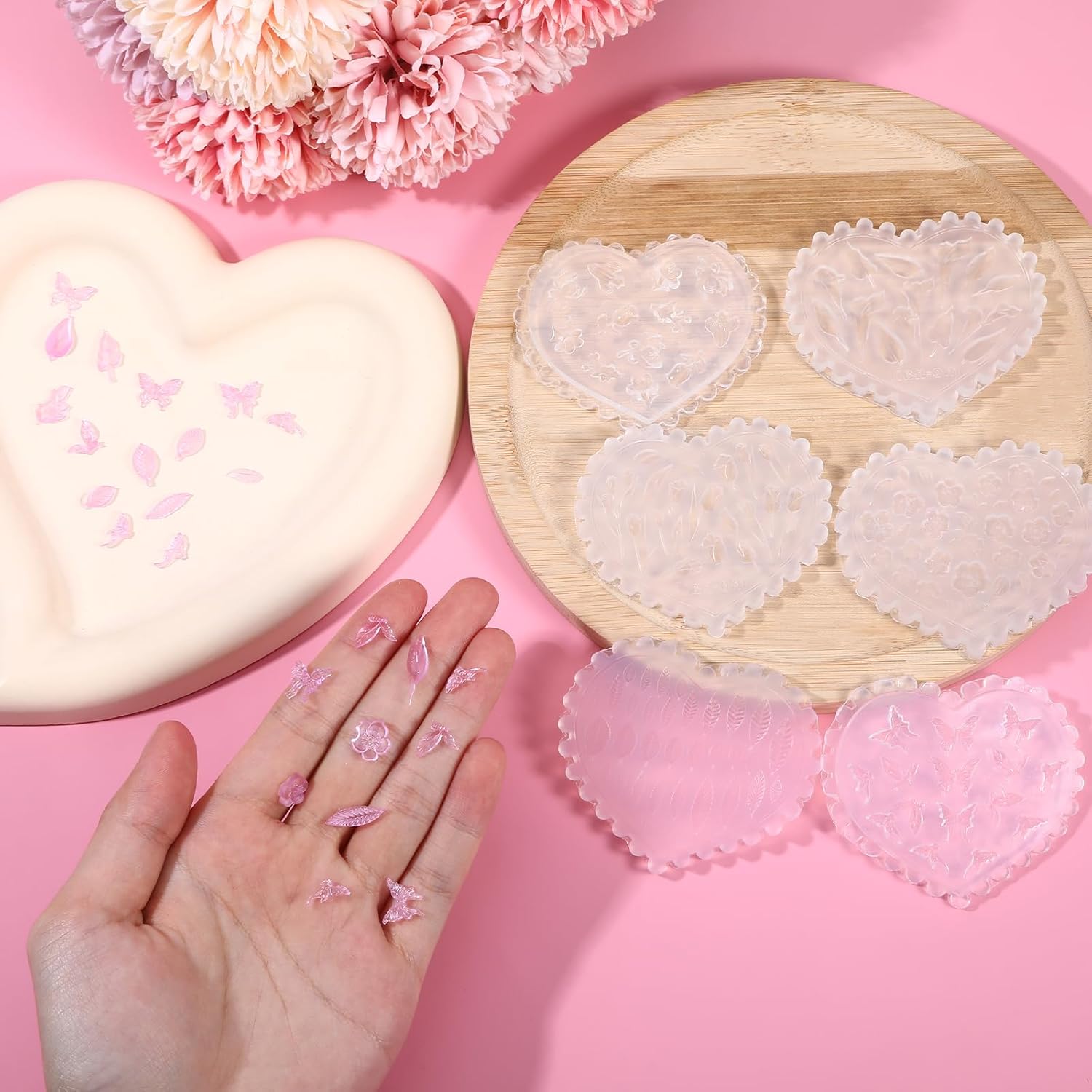 6 Pcs Polymer Clay Molds, Polymer Clay Cutters Molds for Crafts Air Dry Earrings Tools, Jewelry Mini Silicone Resin Flower Molds, Epoxy Polymer Clay Earring Cutters Shapes Making Kit Extruder