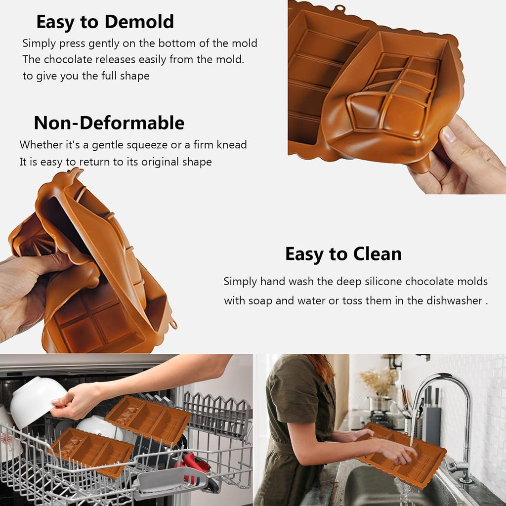 Chocolate Bar Mold - Food Grade Silicone Chocolate Molds, Non-Stick & Easy to Release Deep Mold for Dubai Pistachio Chocolates, Candy, Snacks, Desserts, Resin Art, Dishwasher Safe (1)