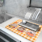 Fall Gnome Dish Drying Mat for Kitchen Autumn Pumpkin Maple Leaves Dishes Pad Orange White Check Plaids Dish Drainer Rack Mats Absorbent Fast Dry Counter Accessories 18x24inch Thanksgiving Day Decor