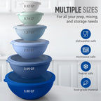 Zulay Kitchen 12 Piece Plastic Mixing Bowls with Leak-Proof Lids Set - Microwave and Freezer Safe Kitchen Mixing Bowls for Preparing, Serving and Storing - Large Nesting Bowls (Blue Ombre)