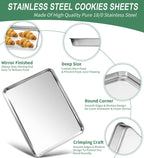 Baking Sheets Set of 2, HKJ Chef Cookie Sheets 2 Pieces Stainless Steel Baking Pans & Toaster Oven Tray Pans, Rectangle Size 20L x 14W x 1H inch & Non Toxic & Healthy & Easy Clean