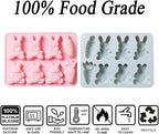 2 Pcs Easter Silicone Molds, 8- Cavity Non-Stick Bunny Carrot Baking Molds, Chocolate Cake Molds, for Making Candy, Soap, Ice Cube, Pudding, Jelly, Soap, Cake Topper Decoration