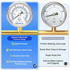 MEANLIN MEASURE 0~15Psi Dry Low Pressure Gauge Stainless Steel 1/8" NPT 2" FACE DIAL Waterproof for Water Oil Air Well Pump Tank Tire Pressure Test Back Mount, with 1/4" NPT and 3/8" NPT Hex Bushing