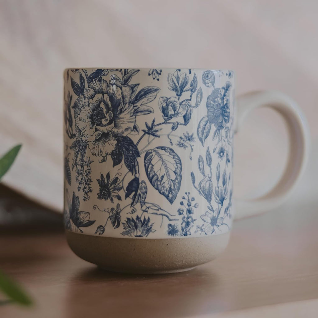 Sweet Water Decor Blue Delft Stoneware Coffee Mugs - 14oz Cute Coffee Mugs for Hot & Cold Drinks - Dishwasher & Microwave Safe - Spring Home Decor and Gift - Ideal Tea & Espresso Mugs