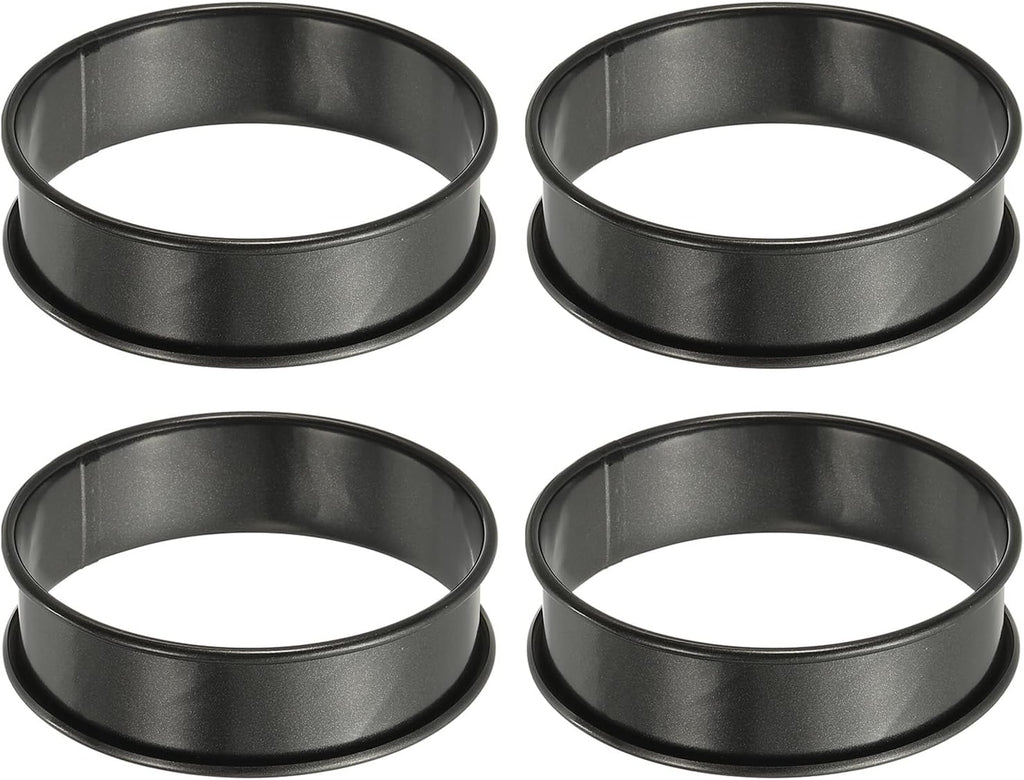 HARFINGTON 4pcs Crumpet Rings 3.15" Nonstick Round Cake Ring Stainless Steel Double Rolled English Pastry Rings for Kitchen Baking Crumpet Dessert, Black