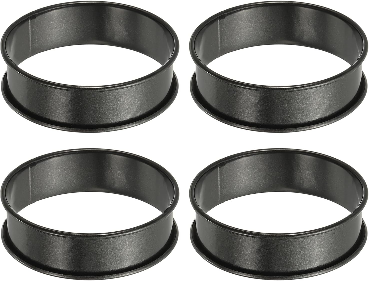 HARFINGTON 4pcs Crumpet Rings 3.15" Nonstick Round Cake Ring Stainless Steel Double Rolled English Pastry Rings for Kitchen Baking Crumpet Dessert, Black