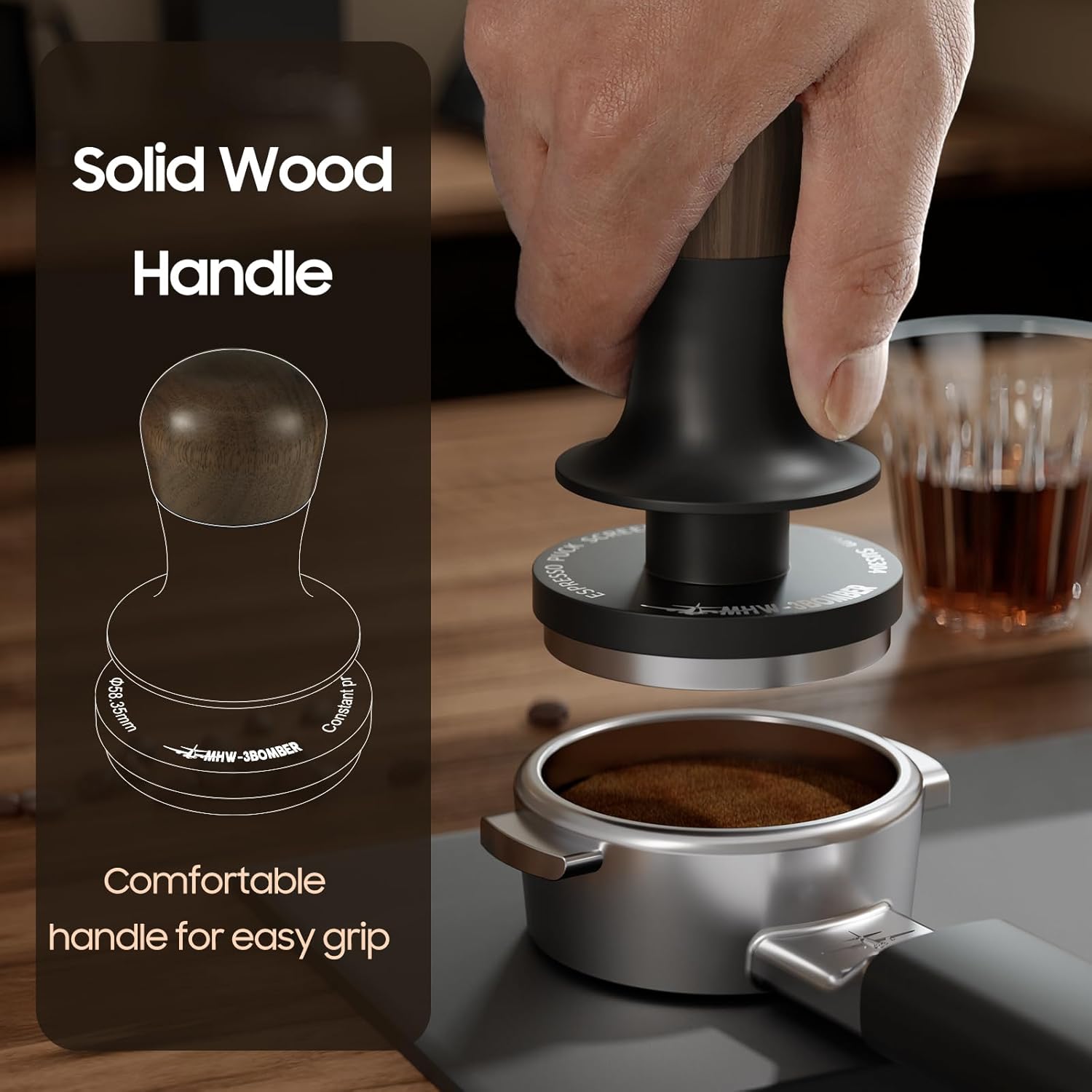 MHW-3BOMBER Espresso Tamper 45.5mm with Sound Feedback, Calibrated Coffee Tamper 30lbs, Tamper for Flair PRO or PRO 2 Espresso Makers, Flat Base T7070F-OS