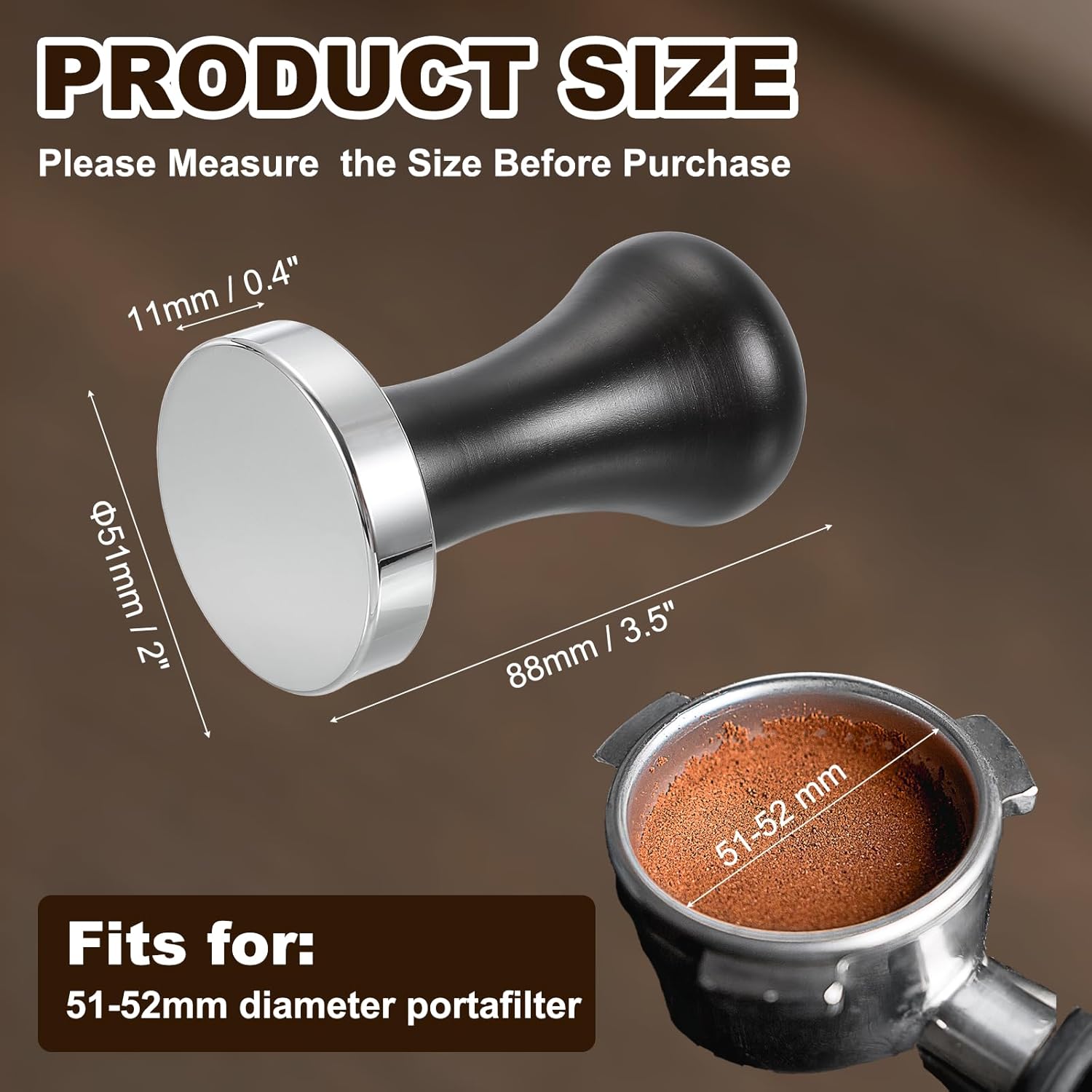 uxcell 51mm Coffee Tamper, Stainless Steel Espresso Press Tamper, Espresso Tamper with Wooden Handle Suitable for Coffee Shop, Restaurant Bar, Bakery (Black)