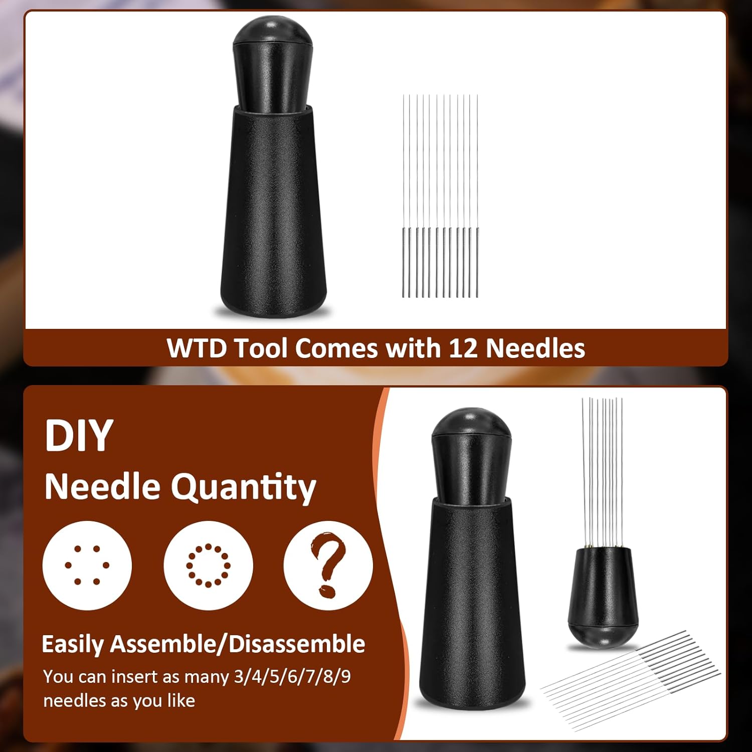 WDT tool, Espresso Distribution Tools, 12 x 0.35mm 304 Stainless Steel Needles Distributor, Espresso Coffee Stirrer for Barista