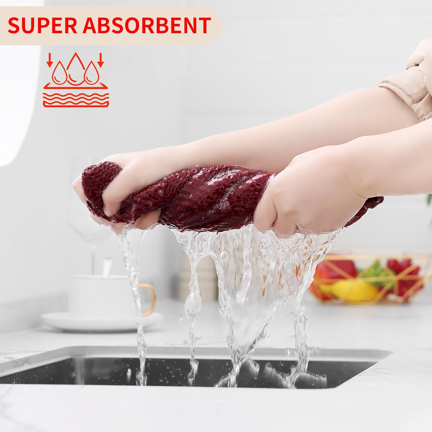 Kitinjoy 100% Cotton Waffle Weave Kitchen Towels, 6-Pack Super Soft and Absorbent Dish Towels for Drying Dishes, Kitchen Hand Towels, 13 in x 28 in, Burgundy