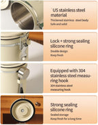 Airtight Coffee Canister 1.8L with Wooden Lid Scoop Set, 304 Stainless Steel Food Storage Container with CO₂ Valve, for Beans, Grounds, Tea, Sugar, Flour, Nuts (Green,1.8L)