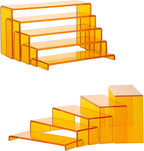 Goabroa Acrylic Display Risers, 2 Sets 5 Tier Rectangular Risers Display Stands, Acrylic Display Shelves for Figures, Cupcake, Perfume Display, Transparent Orange