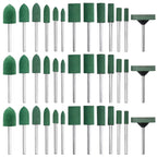 Mesee 39Pcs Rubber Polishing Bit Set, Assorted Grinding Head Buffing Wheel 13 Sizes Buffer Abrasive Bits 3mm Mandrel Bullet Cylinder Disc Shaped Polishing Burrs Bit Kit for Rotary Tools - Green