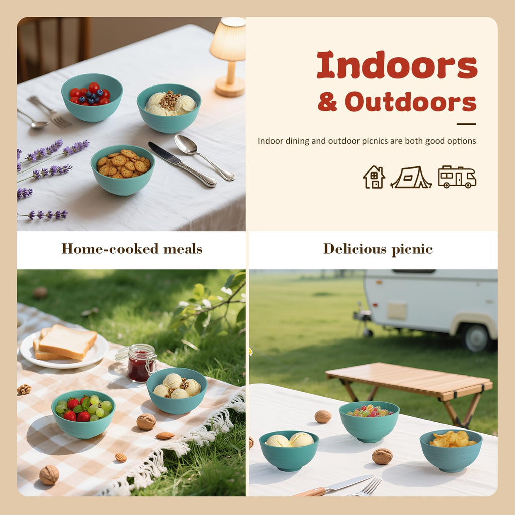 Small Wheat Straw Bowls Sets of 6,Dishwasher Safe and Microwave Safe Snack Bowls 10oz,Alternative Handy Plastic Bowls Reusable for Snack and Ice Cream.Green Series