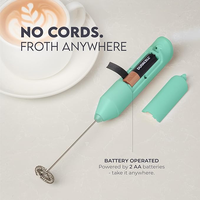 Zulay Kitchen Milk Frother Handheld with 2 Duracell AA Batteries – Electric Drink Mixer for Coffee, Lattes, Cappuccinos, Matcha & Hot Chocolate – Portable Foam Maker & Coffee Bar Accessory