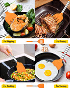 Pack of 2 Silicone Solid Turner, Non Stick Slotted Kitchen Spatulas, High Heat Resistant BPA Free Cooking Utensils, Ideal Cookware for Fish, Eggs, Pancakes (ORANGE)