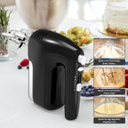 CBQ Hand Mixer Electric, 5-Speed 400W Powerful Motor, Hand Mixer Electric Handheld with Storage Case, Turbo Boost and 5x Accessories, Flat Beaters, Dough Hooks, Whisk (Black)
