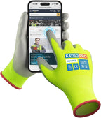 KAYGO Safety Work Gloves PU Coated for Men and Women, KG11P 12 Pairs, Seamless Knit Glove with Two Fingers Touchscreen,Ideal for General Duty Work (Green,S)