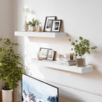 24x8x1.6 inch Floating Shelves Set of 2 – Solid Wood Rustic White Wall Mounted Shelf for Kitchen, Bathroom, Living Room