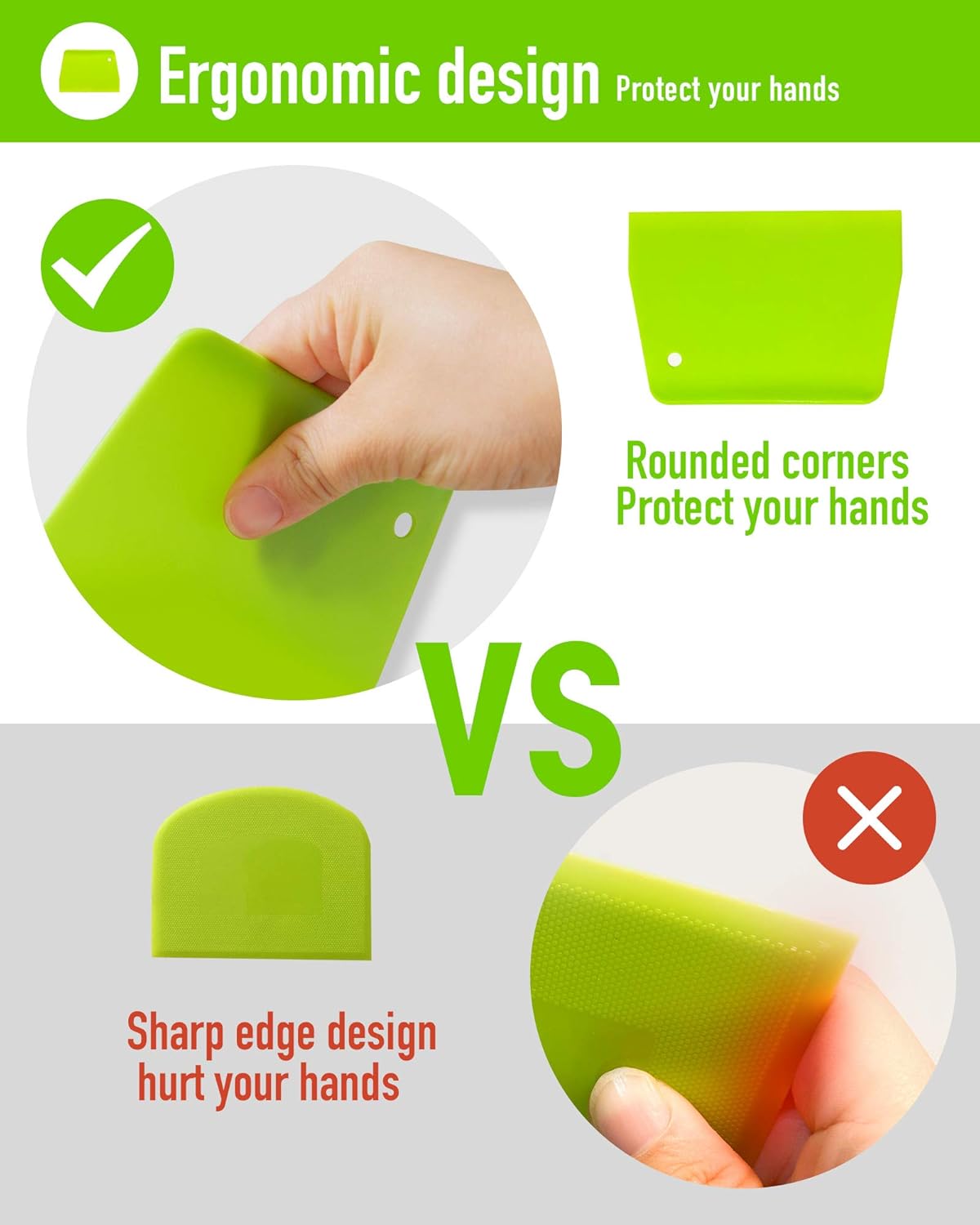 (2PCS) Dough Scraper Bowl Scraper ，Food safe Plastic Dough Cutter， Flexible Plastic Scraper Practical Bench Scraper Multipurpose Food Scrappers for Bread Dough Cake Fondant Icing