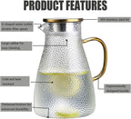 Xrrxy 2L/68oz Water Pitcher Glass Pitcher with Lid and Handle, Heat/Cold Resistant Borosilicate Glass Water Carafe for Coffee, Lemonade, Iced Tea,Beverage, Water Glass Jug