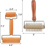 Hiceeden Set of 2 Pizza Dough Roller & Dough Docker, Stainless Steel Dough Hole Maker Puncher Wooden Rolling Pin for Pizza, Cookie, Pie, Pastry, Bread, Crust